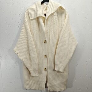 Lillusory Womens XL Cardigan Ivory Chunky Knit Button Sweater‎ Pockets